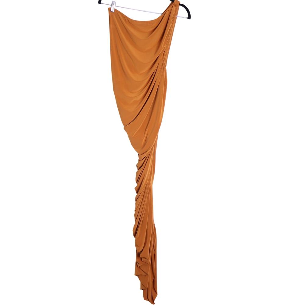 NORMA KAMALI Diana Ruched Gown Cinnamon Orange Midi Dress Women's L/40 - Picture 3 of 12